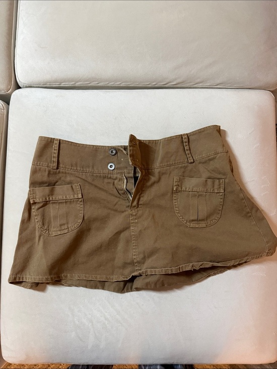 Maeve Pants - Maeve Tan Cotton Mini Skort with Front Patch Pockets